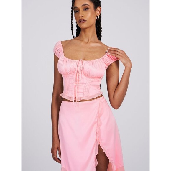 Miss Circle Sarah Pink Satin Ruffled Midi Skirt - Picture 10 of 11